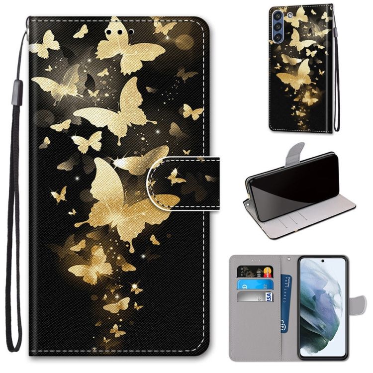 Knižkové puzdro Trendy Cross case Zlaté motýle – Samsung Galaxy S21 FE