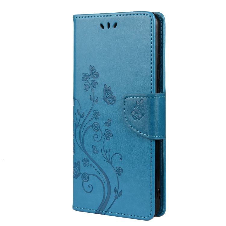 Peňaženkové puzdro Embossing Pattern Motýľ a kvet modré – Samsung Galaxy A53 5G