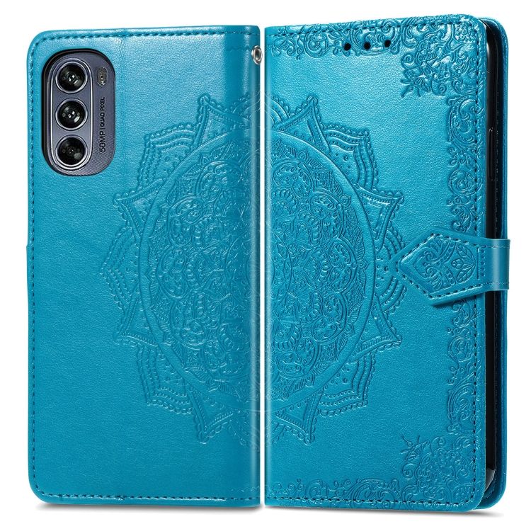 Peňaženkové puzdro Embossing Pattern Mandala Flower modré – Motorola Moto G42