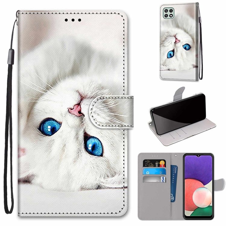 Knižkové puzdro Trendy Cross case Biela mačka – Samsung Galaxy A22 5G