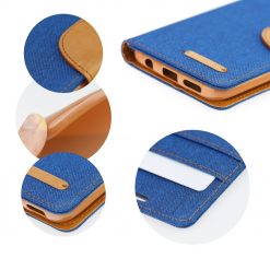 Lacné Kryty | Puzdro Canvas Book case modré – Huawei P8 Lite 2017 / P9 Lite 2017 / Honor 8 Lite | Lacné Kryty