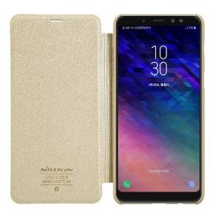Lacné Kryty | Knižkové puzdro Nillkin Sparkle Leather zlaté – Samsung Galaxy A8 2018 | Lacné Kryty