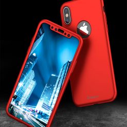 Lacné Kryty | Puzdro iPaky 360 Protection Full Body červené + Tvrdené sklo – iPhone X / XS | Lacné Kryty