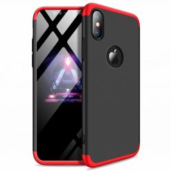 Puzdro 360 Protection červeno-čierne s dierou na Apple logo – iPhone Xr