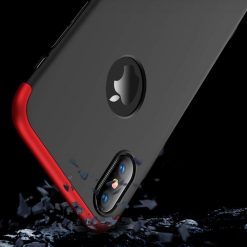 Lacné Kryty | Puzdro 360 Protection červeno-čierne s dierou na Apple logo – iPhone Xr | Lacné Kryty