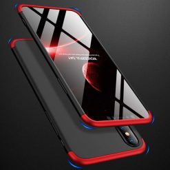 Lacné Kryty | Puzdro 360 Protection červeno-čierne s dierou na Apple logo – iPhone Xr | Lacné Kryty