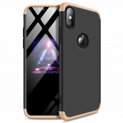 Puzdro 360 Protection zlato-čierne s dierou na Apple logo – iPhone Xr