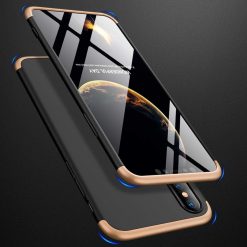 Lacné Kryty | Puzdro 360 Protection zlato-čierne s dierou na Apple logo – iPhone Xr | Lacné Kryty