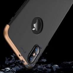 Lacné Kryty | Puzdro 360 Protection zlato-čierne s dierou na Apple logo – iPhone Xr | Lacné Kryty