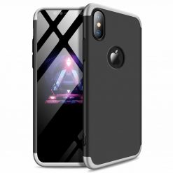 Puzdro 360 Protection strieborno-čierne s dierou na Apple logo – iPhone Xr