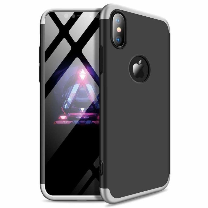 Lacné Kryty | Puzdro 360 Protection strieborno-čierne s dierou na Apple logo – iPhone Xr