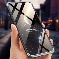 Lacné Kryty | Puzdro 360 Protection strieborno-čierne s dierou na Apple logo – iPhone Xr | Lacné Kryty