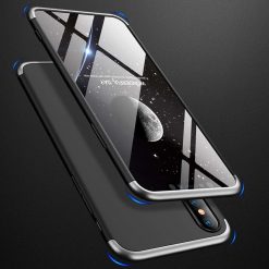 Lacné Kryty | Puzdro 360 Protection strieborno-čierne s dierou na Apple logo – iPhone Xr | Lacné Kryty