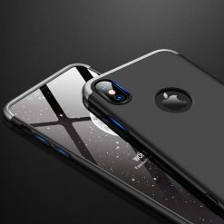 Lacné Kryty | Puzdro 360 Protection strieborno-čierne s dierou na Apple logo – iPhone Xr | Lacné Kryty