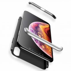 Lacné Kryty | Puzdro 360 Protection strieborno-čierne s dierou na Apple logo – iPhone Xr | Lacné Kryty