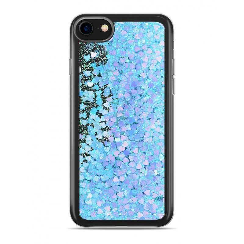 Lacné Kryty | Zadný kryt Liquid Glitter Hearts modrý – iPhone 7 / 8