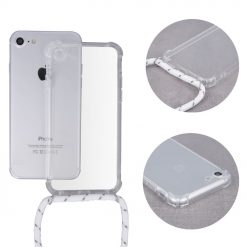 Lacné Kryty | Zadný transparentný kryt s bielou šnúrkou Neck Strap – Apple iPhone 7 / iPhone 8 / iPhone SE 2020 / iPhone SE 2022 | Lacné Kryty