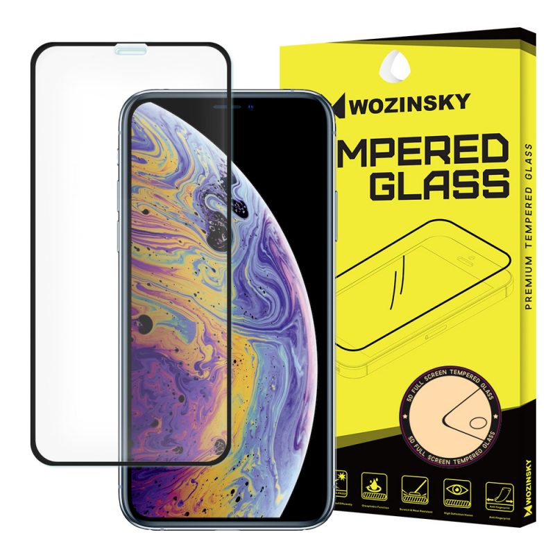 Lacné Kryty | Tvrdené sklo celopovrchové 9H Wozinsky čierne – iPhone X / XS / 11 Pro