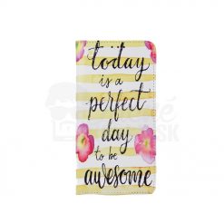 Lacné Kryty | Knižkové puzdro Trendy Perfect day to be awesome – Samsung Galaxy A20e | Lacné Kryty