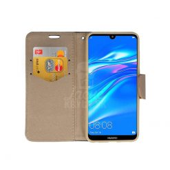 Lacné Kryty | Peňaženkové puzdro Fancy Book čierno-zlaté – Huawei Y7 2019 | Lacné Kryty