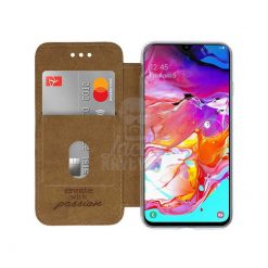 Lacné Kryty | Knižkové puzdro Prime case hnedé – Samsung Galaxy A70 | Lacné Kryty
