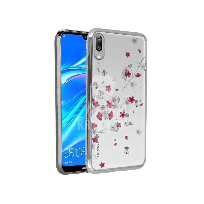 Lacné Kryty | Zadný kryt Flower case strieborný – Huawei Y7 2019