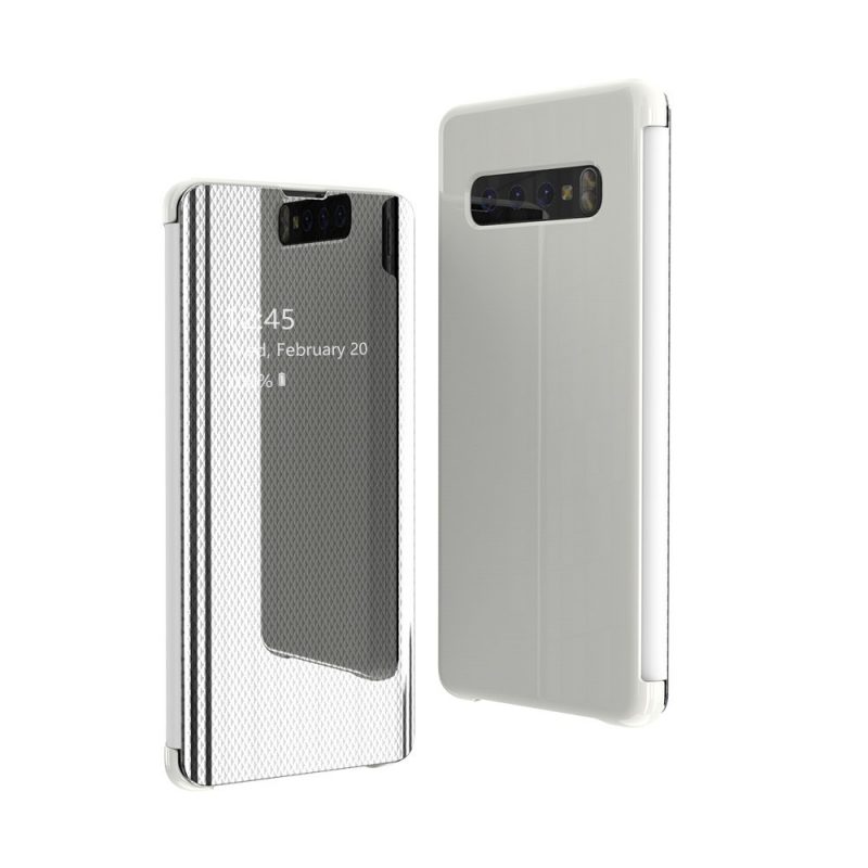 Lacné Kryty | Priehľadný kryt Flip View Case strieborný – Samsung Galaxy S10