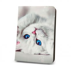Lacné Kryty | Univerzálne knižkové puzdro Lady with cat pre tablet so 9 - 10 palcovým displejom