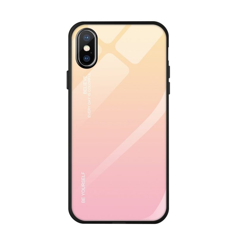 Lacné Kryty | Sklenený kryt Gradient glass ružovo-žltý – iPhone X / XS