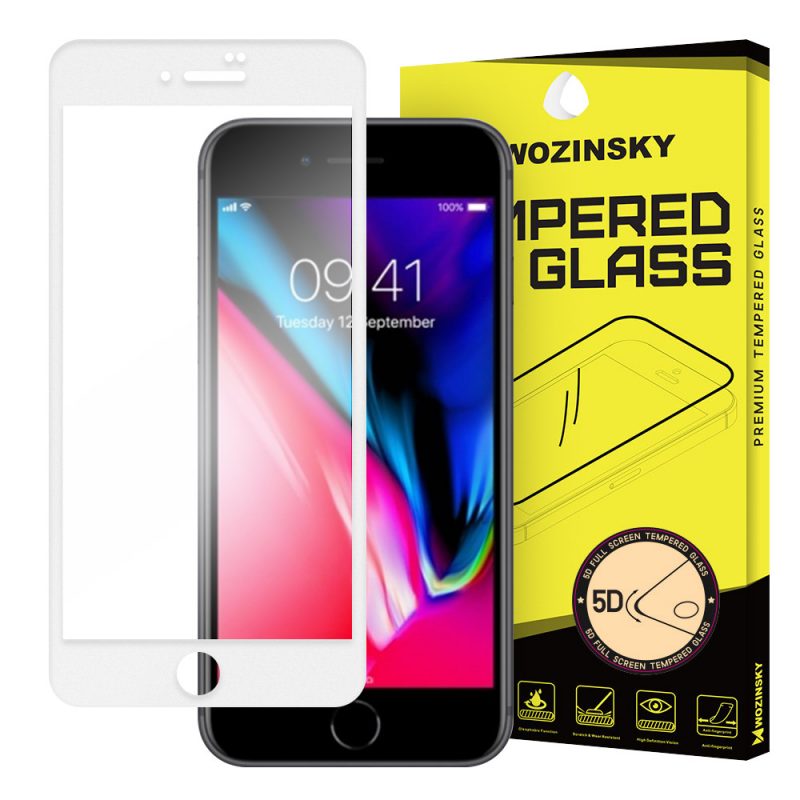 Lacné Kryty | Tvrdené sklo celopovrchové 9H Wozinsky biele – Apple iPhone 6 / iPhone 6S / iPhone 7 / iPhone 8 / iPhone SE 2020 / iPhone SE 2022