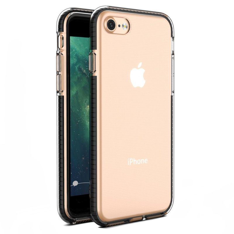 Lacné Kryty | Transparentný kryt Spring Case 1mm čierny rám – Apple iPhone 7 / iPhone 8 / iPhone SE 2020 / iPhone SE 2022