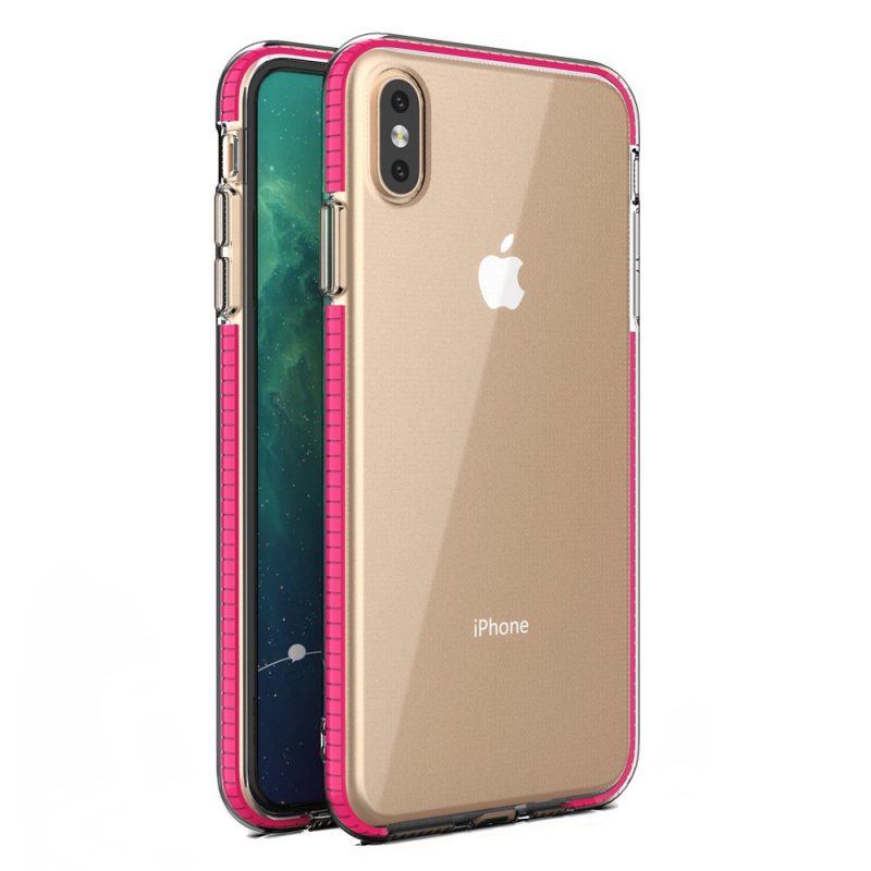 Lacné Kryty | Transparentný kryt Spring Case 1mm ružový rám – iPhone Xs Max