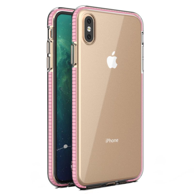 Lacné Kryty | Transparentný kryt Spring Case 1mm bledoružový rám – iPhone Xs Max