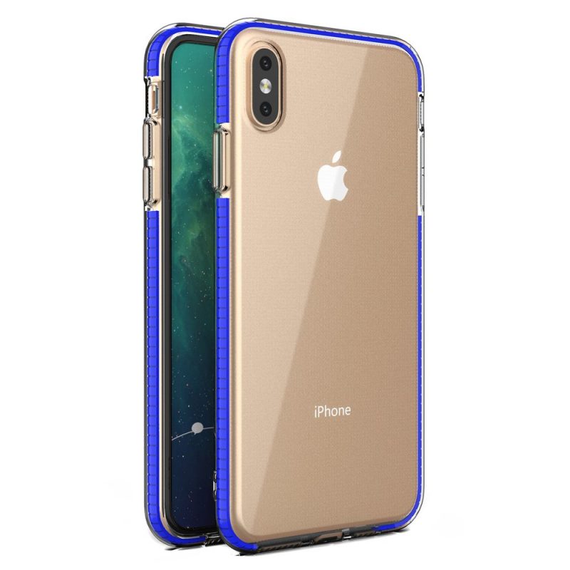 Lacné Kryty | Transparentný kryt Spring Case 1mm modrý rám – iPhone Xs Max