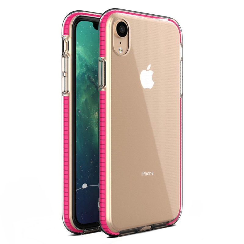 Lacné Kryty | Transparentný kryt Spring Case 1mm ružový rám – iPhone Xr