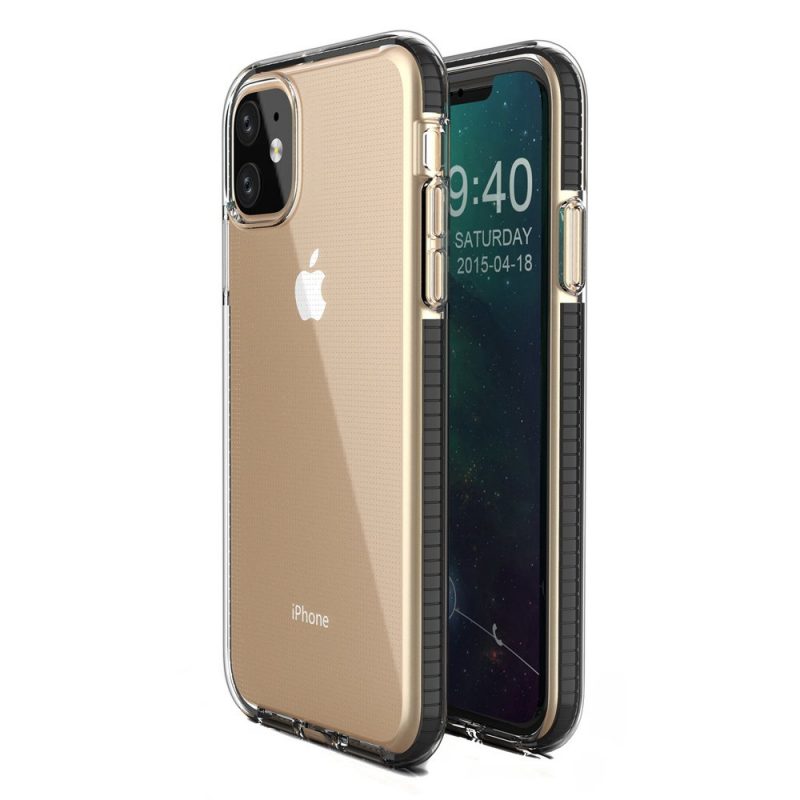 Lacné Kryty | Transparentný kryt Spring Case 1mm čierny rám – iPhone 11