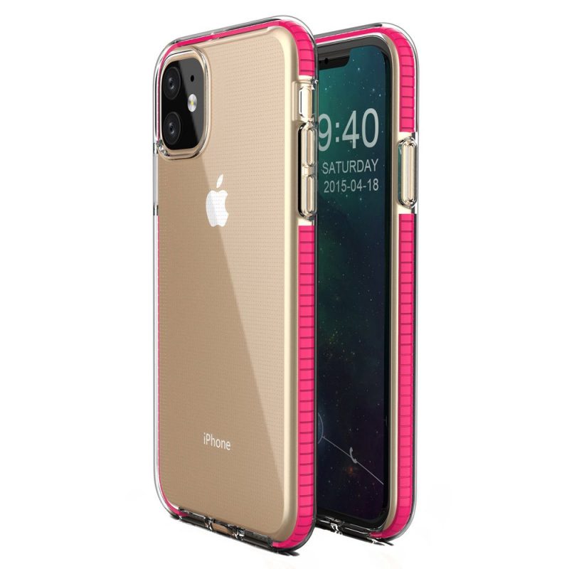 Lacné Kryty | Transparentný kryt Spring Case 1mm ružový rám – iPhone 11