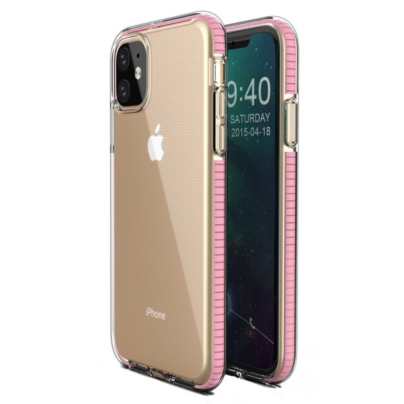 Lacné Kryty | Transparentný kryt Spring Case 1mm bledoružový rám – iPhone 11