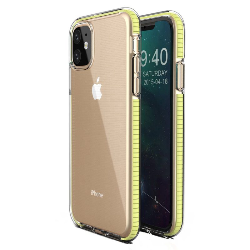 Lacné Kryty | Transparentný kryt Spring Case 1mm žltý rám – iPhone 11