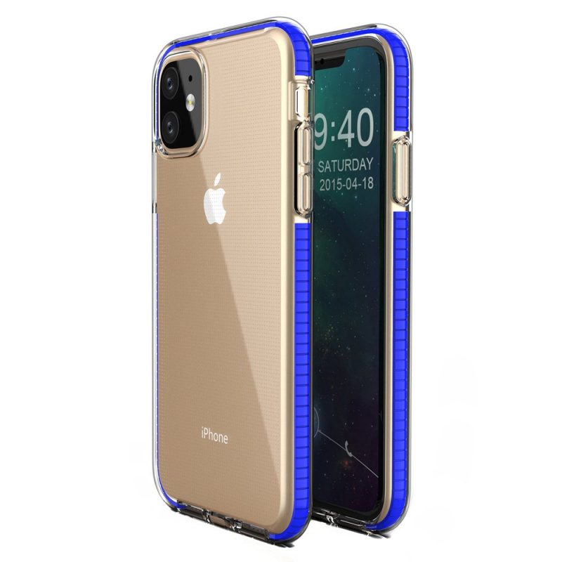 Lacné Kryty | Transparentný kryt Spring Case 1mm modrý rám – iPhone 11