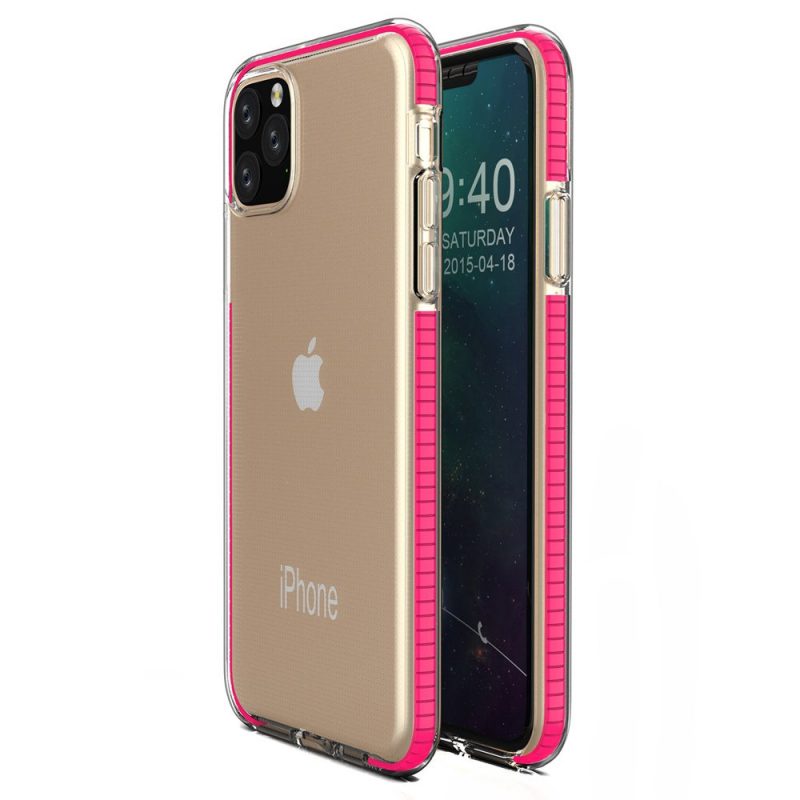 Lacné Kryty | Transparentný kryt Spring Case 1mm ružový rám – iPhone 11 Pro Max