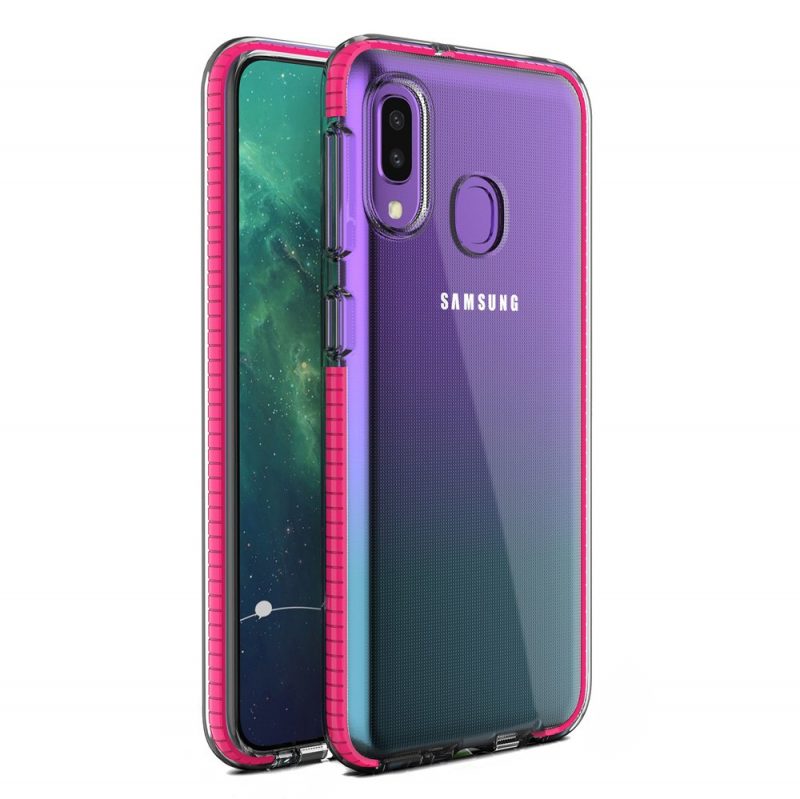 Lacné Kryty | Transparentný kryt Spring Case 1mm ružový rám – Samsung Galaxy A20e