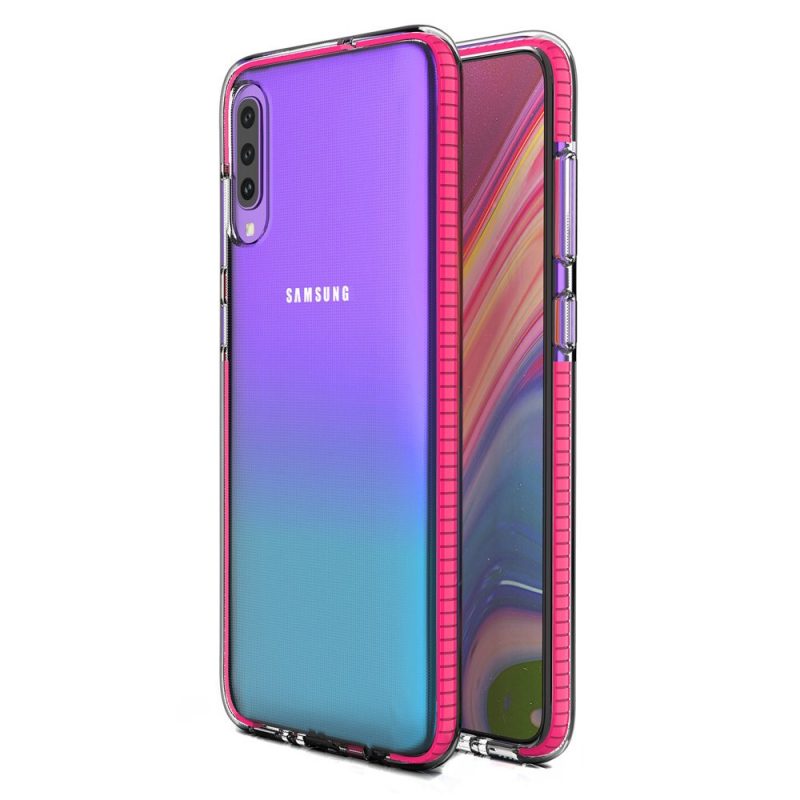 Lacné Kryty | Transparentný kryt Spring Case 1mm ružový rám – Samsung Galaxy A70