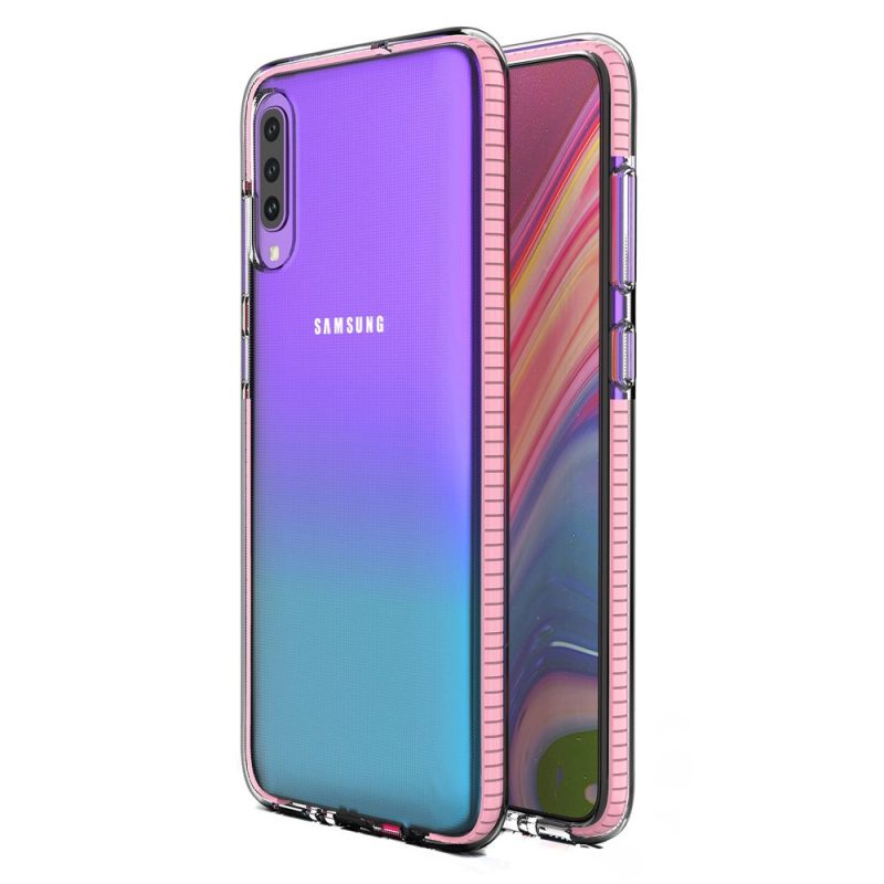 Lacné Kryty | Transparentný kryt Spring Case 1mm bledoružový rám – Samsung Galaxy A70