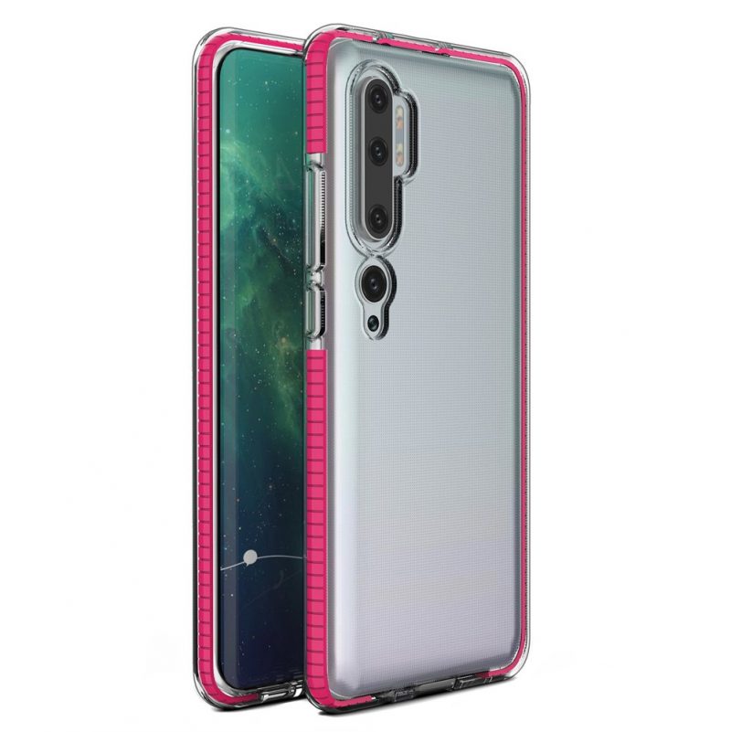 Lacné Kryty | Transparentný kryt Spring Case 1mm ružový rám – Xiaomi Mi Note 10 / Mi Note 10 Pro