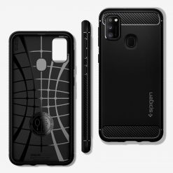 Zadný kryt Spigen Rugged Armor čierny – Samsung Galaxy M21 | Lacné Kryty Lacné Kryty | Zadný kryt Spigen Rugged Armor čierny – Samsung Galaxy M21 | Lacné Kryty
