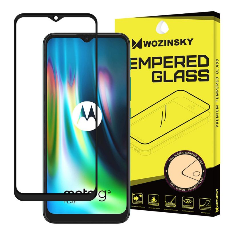 E-shop Tvrdené sklo celopovrchové 9H Wozinsky čierne – Motorola Moto G9 Play / Moto E7 Plus