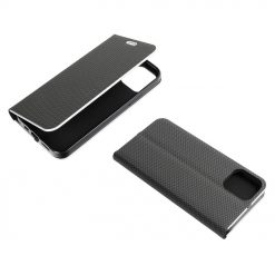 Lacné Kryty | Knižkové puzdro Luna Carbon čierne – Apple iPhone 12 Mini | Lacné Kryty