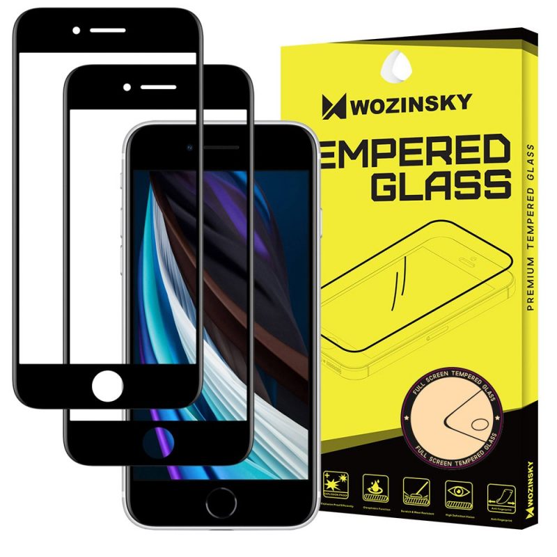 Lacné Kryty | Tvrdené sklo celopovrchové 9H Wozinsky čierne 2x – Apple iPhone 6 / iPhone 6S / iPhone 7 / iPhone 8 / iPhone SE 2020 / iPhone SE 2022