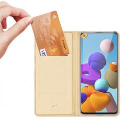 Lacné Kryty | Peňaženkové puzdro Dux Ducis Skin Pro zlaté – Samsung Galaxy A21s | Lacné Kryty